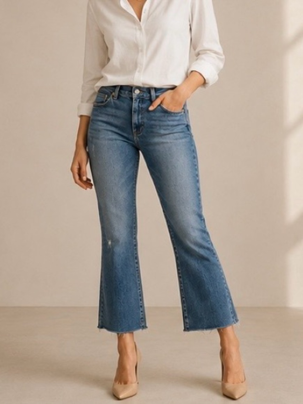 New Pistola blue mid rise denim jeans with frayed hem | Size 26